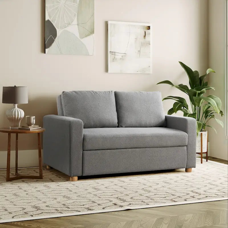 Causeuse convertible en boucle grise – Canapé / Chaise longue / Lit, 2 places
