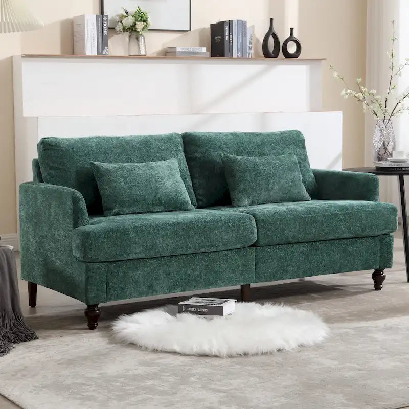 Canapé Loveseat 2 Places Rembourré en Chenille, Style Milieu de Siècle – Émeraude / Gris / Noir / Rose / Beige / Orange