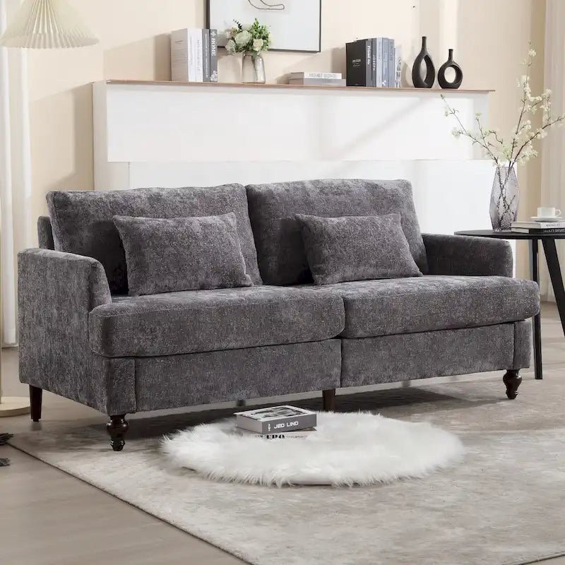 Canapé Loveseat 2 Places Rembourré en Chenille, Style Milieu de Siècle – Émeraude / Gris / Noir / Rose / Beige / Orange