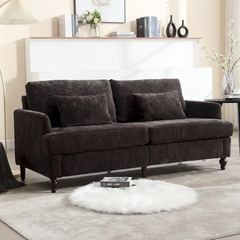 Canapé Loveseat 2 Places Rembourré en Chenille, Style Milieu de Siècle – Émeraude / Gris / Noir / Rose / Beige / Orange