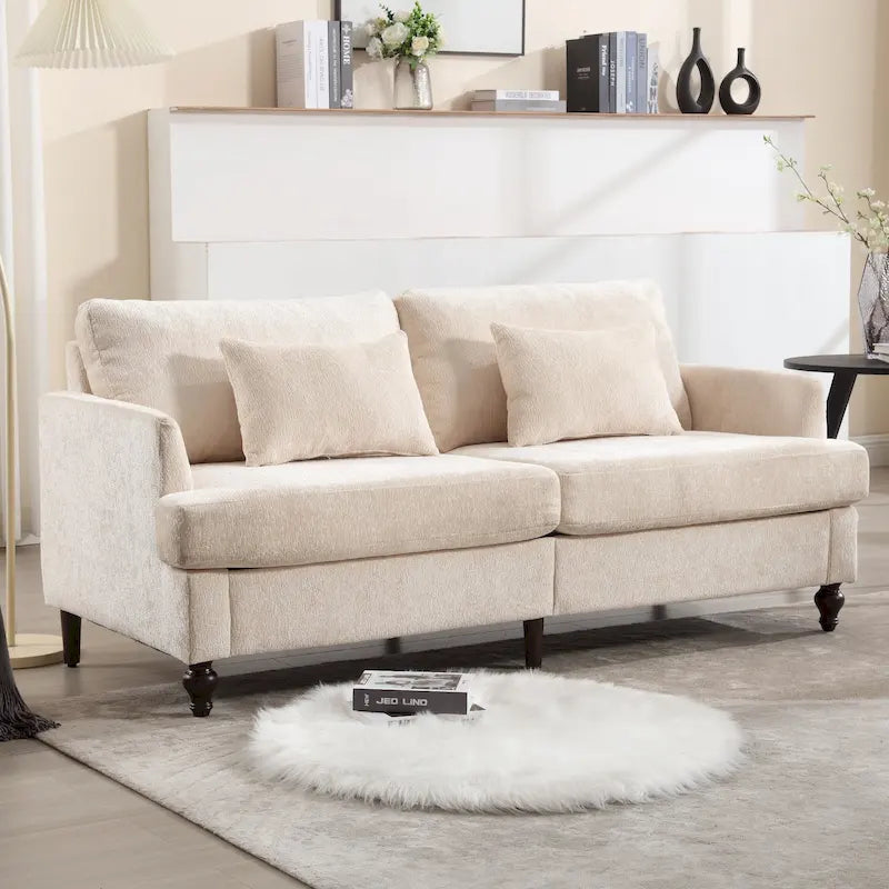 Canapé Loveseat 2 Places Rembourré en Chenille, Style Milieu de Siècle – Émeraude / Gris / Noir / Rose / Beige / Orange