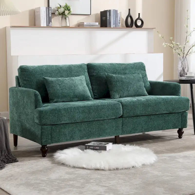 Canapé Loveseat 2 Places Rembourré en Chenille, Style Milieu de Siècle – Émeraude / Gris / Noir / Rose / Beige / Orange