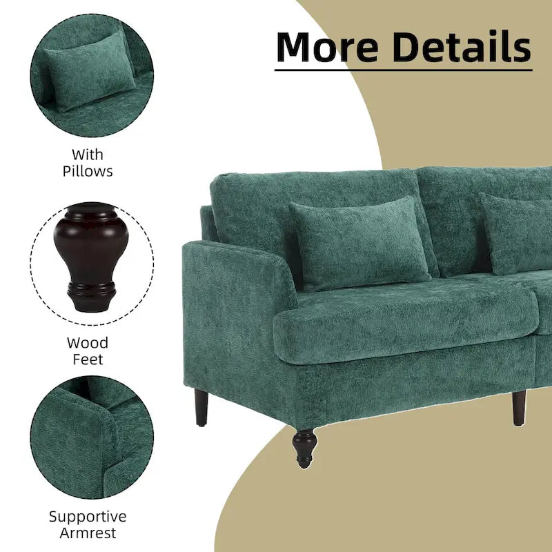 Canapé Loveseat 2 Places Rembourré en Chenille, Style Milieu de Siècle – Émeraude / Gris / Noir / Rose / Beige / Orange