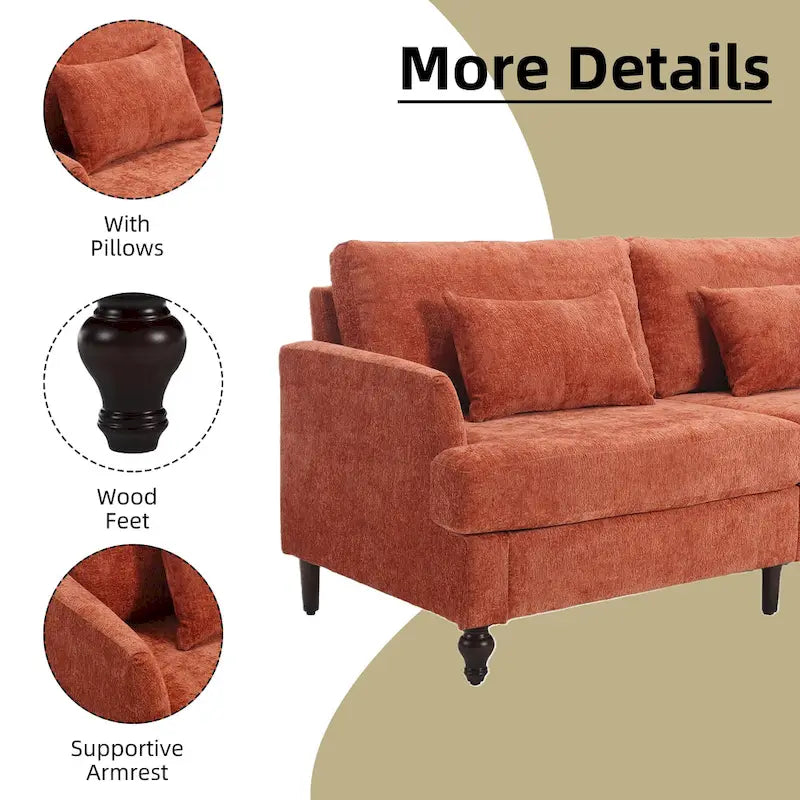 Canapé Loveseat 2 Places Rembourré en Chenille, Style Milieu de Siècle – Émeraude / Gris / Noir / Rose / Beige / Orange