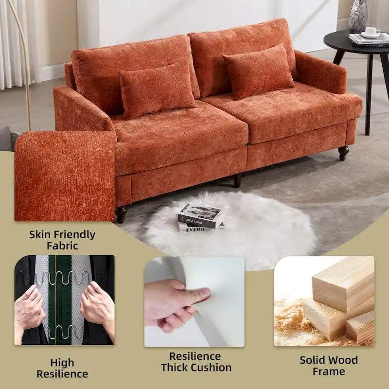 Canapé Loveseat 2 Places Rembourré en Chenille, Style Milieu de Siècle – Émeraude / Gris / Noir / Rose / Beige / Orange