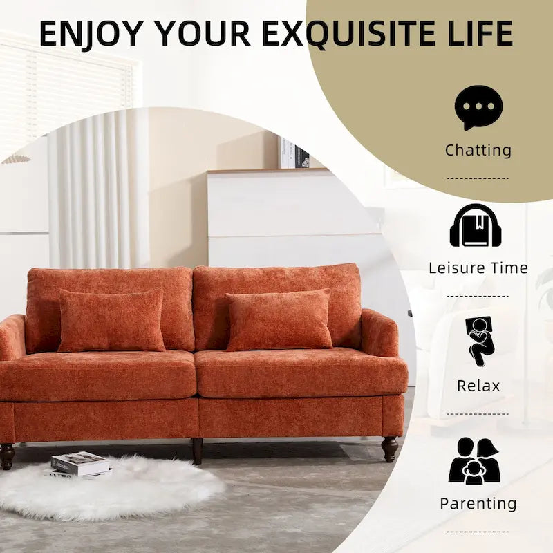 Canapé Loveseat 2 Places Rembourré en Chenille, Style Milieu de Siècle – Émeraude / Gris / Noir / Rose / Beige / Orange