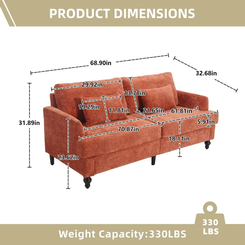 Canapé Loveseat 2 Places Rembourré en Chenille, Style Milieu de Siècle – Émeraude / Gris / Noir / Rose / Beige / Orange