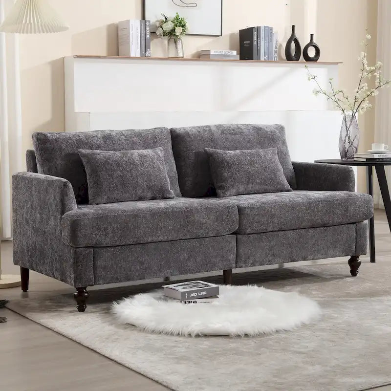 Canapé Loveseat 2 Places Rembourré en Chenille, Style Milieu de Siècle – Émeraude / Gris / Noir / Rose / Beige / Orange
