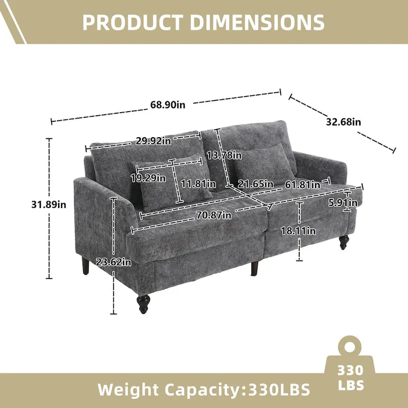 Canapé Loveseat 2 Places Rembourré en Chenille, Style Milieu de Siècle – Émeraude / Gris / Noir / Rose / Beige / Orange