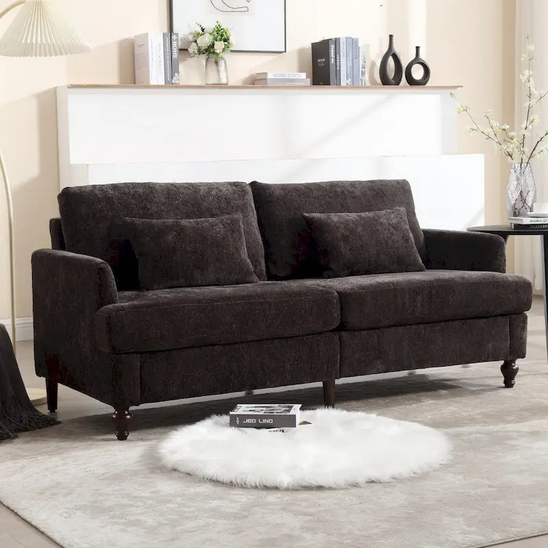 Canapé Loveseat 2 Places Rembourré en Chenille, Style Milieu de Siècle – Émeraude / Gris / Noir / Rose / Beige / Orange