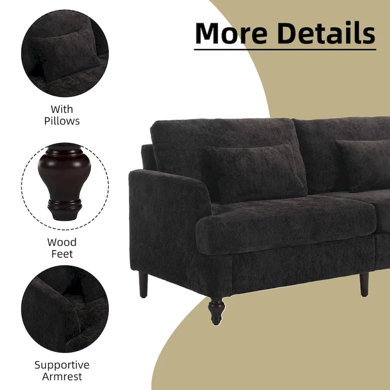 Canapé Loveseat 2 Places Rembourré en Chenille, Style Milieu de Siècle – Émeraude / Gris / Noir / Rose / Beige / Orange