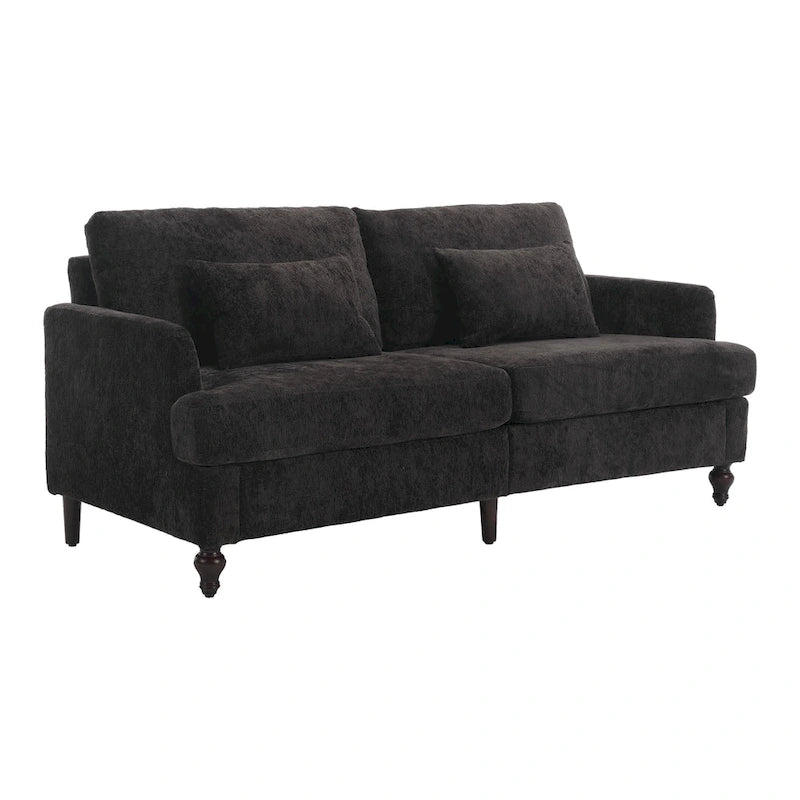 Canapé Loveseat 2 Places Rembourré en Chenille, Style Milieu de Siècle – Émeraude / Gris / Noir / Rose / Beige / Orange