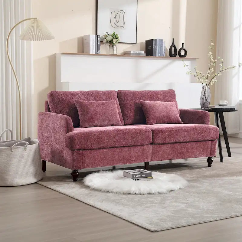 Canapé Loveseat 2 Places Rembourré en Chenille, Style Milieu de Siècle – Émeraude / Gris / Noir / Rose / Beige / Orange
