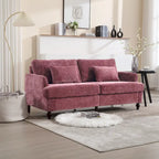 Canapé Loveseat 2 Places Rembourré en Chenille, Style Milieu de Siècle – Émeraude / Gris / Noir / Rose / Beige / Orange