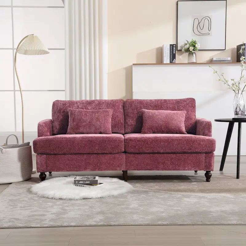 Canapé Loveseat 2 Places Rembourré en Chenille, Style Milieu de Siècle – Émeraude / Gris / Noir / Rose / Beige / Orange