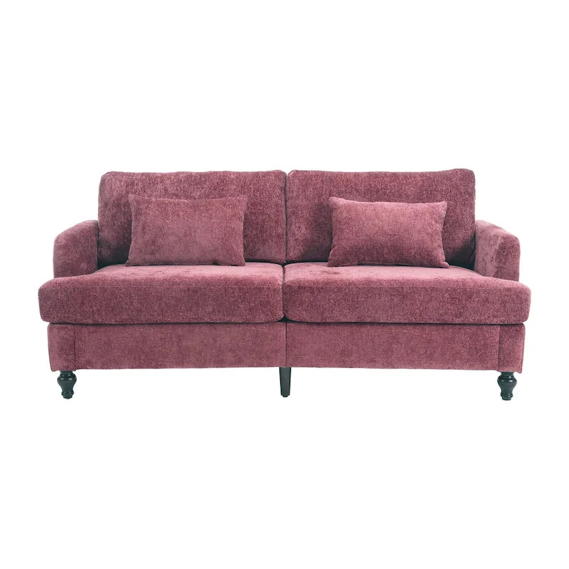 Canapé Loveseat 2 Places Rembourré en Chenille, Style Milieu de Siècle – Émeraude / Gris / Noir / Rose / Beige / Orange