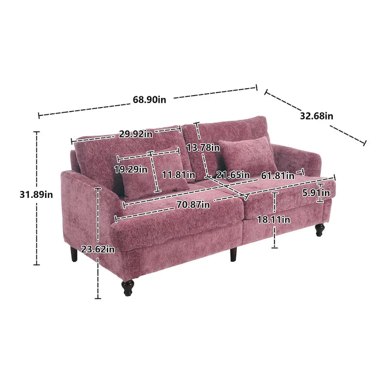 Canapé Loveseat 2 Places Rembourré en Chenille, Style Milieu de Siècle – Émeraude / Gris / Noir / Rose / Beige / Orange