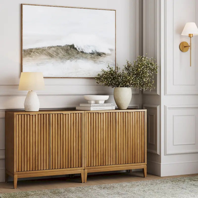 Bahut moderne Jasper, buffet de cuisine avec portes cannelées