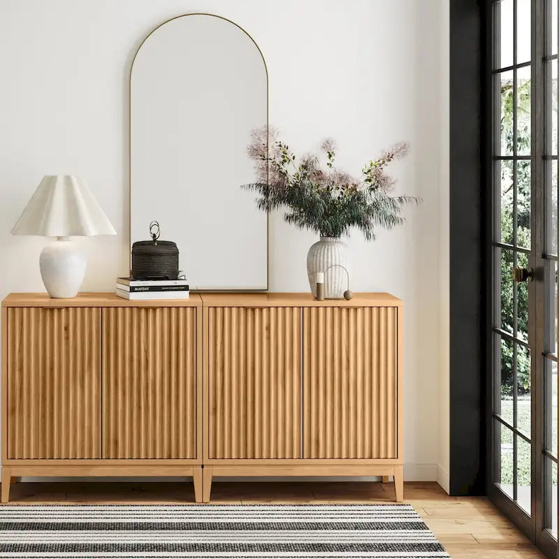 Bahut moderne Jasper, buffet de cuisine avec portes cannelées