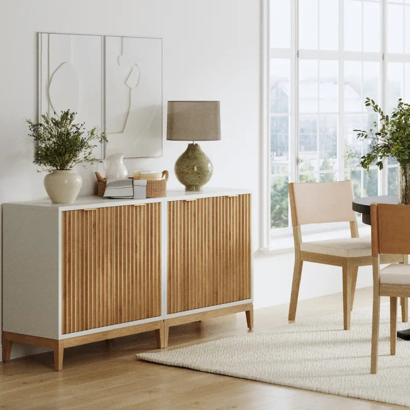 Bahut moderne Jasper, buffet de cuisine avec portes cannelées