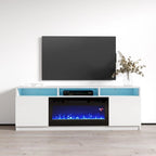 Meuble TV avec cheminée électrique gris/blanc/noir – Style moderne, convient aux téléviseurs jusqu'à 70", foyer 2 personnes