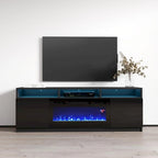 Meuble TV avec cheminée électrique gris/blanc/noir – Style moderne, convient aux téléviseurs jusqu'à 70", foyer 2 personnes