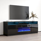 Meuble TV avec cheminée électrique gris/blanc/noir – Style moderne, convient aux téléviseurs jusqu'à 70", foyer 2 personnes