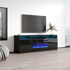 Meuble TV avec cheminée électrique gris/blanc/noir – Style moderne, convient aux téléviseurs jusqu'à 70", foyer 2 personnes