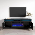 Meuble TV avec cheminée électrique gris/blanc/noir – Style moderne, convient aux téléviseurs jusqu'à 70", foyer 2 personnes