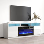 Meuble TV avec cheminée électrique gris/blanc/noir – Style moderne, convient aux téléviseurs jusqu'à 70", foyer 2 personnes