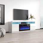Meuble TV avec cheminée électrique gris/blanc/noir – Style moderne, convient aux téléviseurs jusqu'à 70", foyer 2 personnes