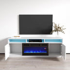 Meuble TV avec cheminée électrique gris/blanc/noir – Style moderne, convient aux téléviseurs jusqu'à 70", foyer 2 personnes