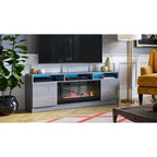 Meuble TV avec cheminée électrique gris/blanc/noir – Style moderne, convient aux téléviseurs jusqu'à 70", foyer 2 personnes