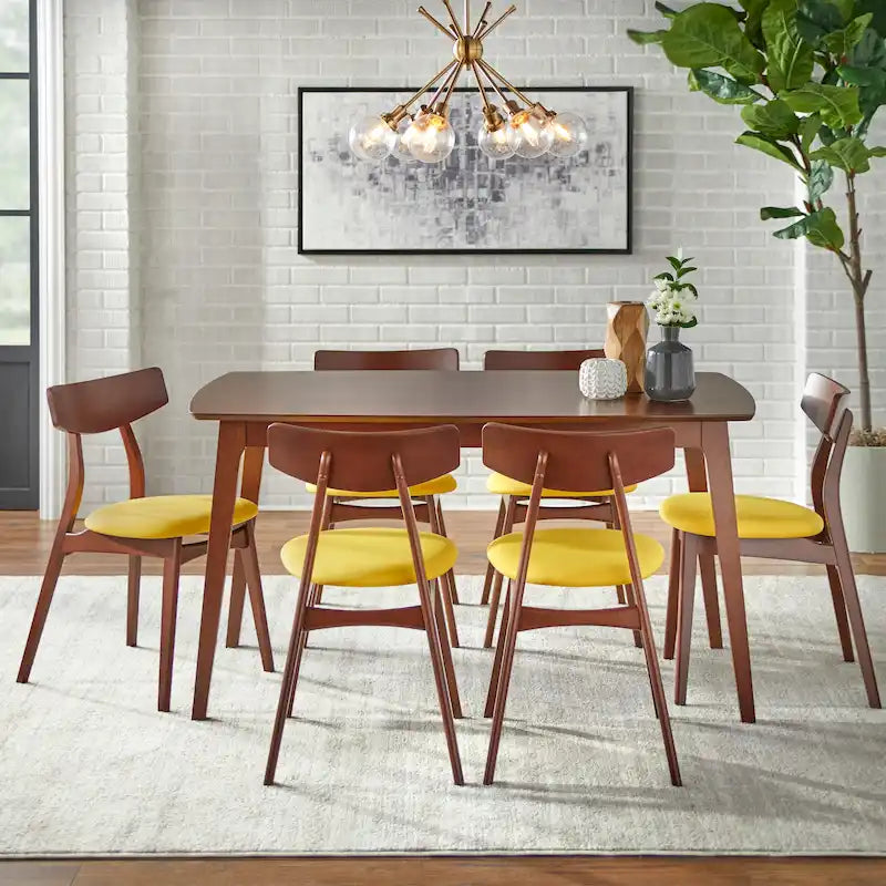 Ensemble de salle à manger 7 pièces pour 6 personnes – Chaises rembourrées, pieds en bois, plusieurs couleurs