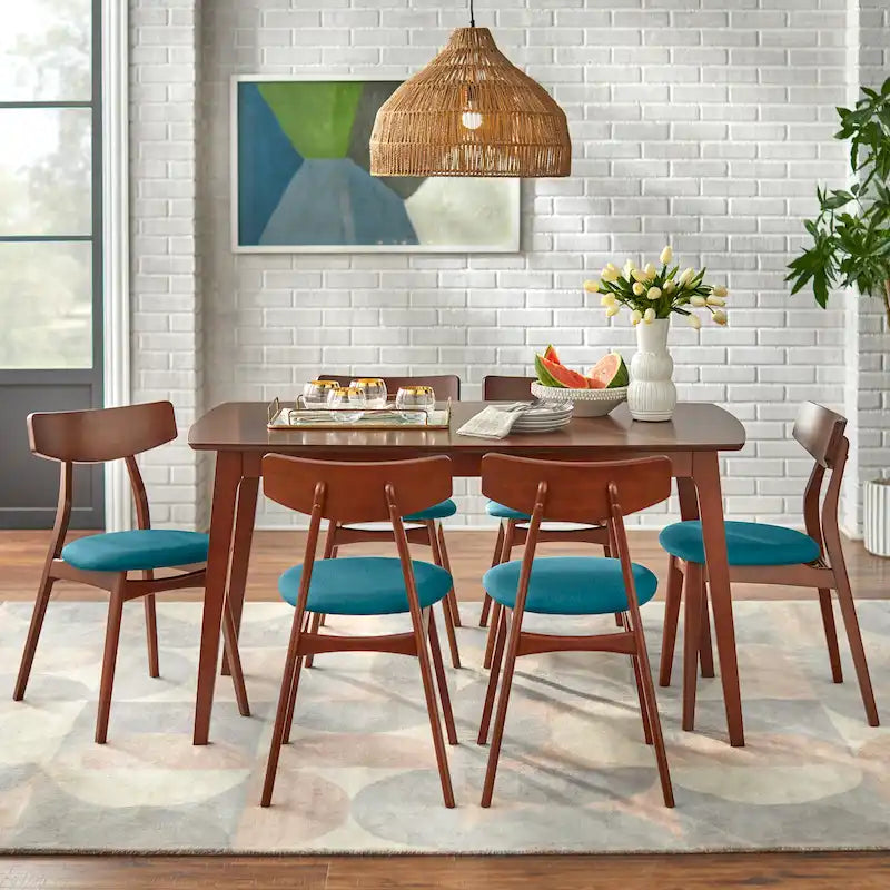 Ensemble de salle à manger 7 pièces pour 6 personnes – Chaises rembourrées, pieds en bois, plusieurs couleurs