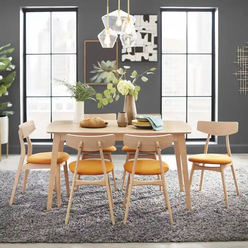 Ensemble de salle à manger 7 pièces pour 6 personnes – Chaises rembourrées, pieds en bois, plusieurs couleurs