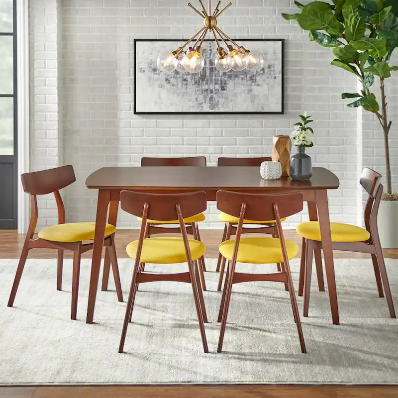 Ensemble de salle à manger 7 pièces pour 6 personnes – Chaises rembourrées, pieds en bois, plusieurs couleurs