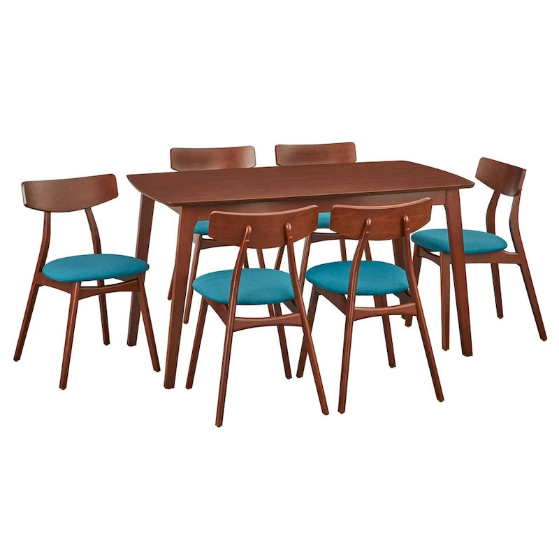 Ensemble de salle à manger 7 pièces pour 6 personnes – Chaises rembourrées, pieds en bois, plusieurs couleurs