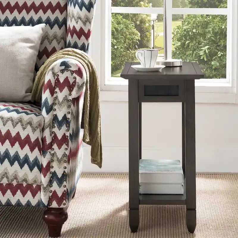 Table d'appoint de chevet en chêne rustique/gris fumé avec chargement USB, 1 place