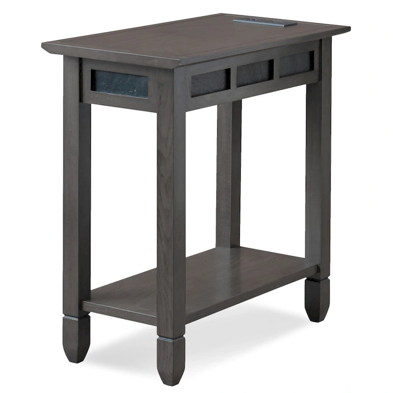 Table d'appoint de chevet en chêne rustique/gris fumé avec chargement USB, 1 place