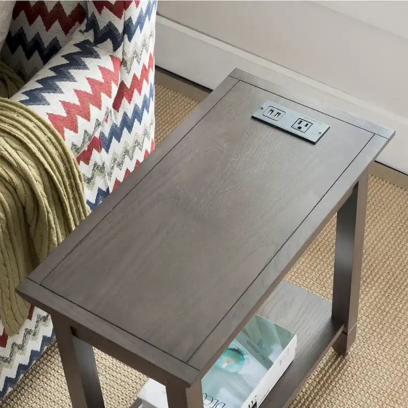 Table d'appoint de chevet en chêne rustique/gris fumé avec chargement USB, 1 place
