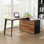 Bureau d'angle en L Marron/Noir et Chêne/Blanc avec tiroirs et armoire, 1 personne