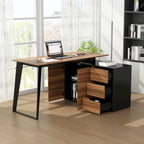 Bureau d'angle en L Marron/Noir et Chêne/Blanc avec tiroirs et armoire, 1 personne