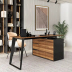 Bureau d'angle en L Marron/Noir et Chêne/Blanc avec tiroirs et armoire, 1 personne