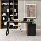Bureau d'angle en L Marron/Noir et Chêne/Blanc avec tiroirs et armoire, 1 personne