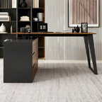 Bureau d'angle en L Marron/Noir et Chêne/Blanc avec tiroirs et armoire, 1 personne