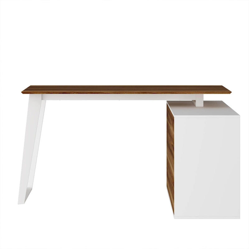 Bureau d'angle en L Marron/Noir et Chêne/Blanc avec tiroirs et armoire, 1 personne