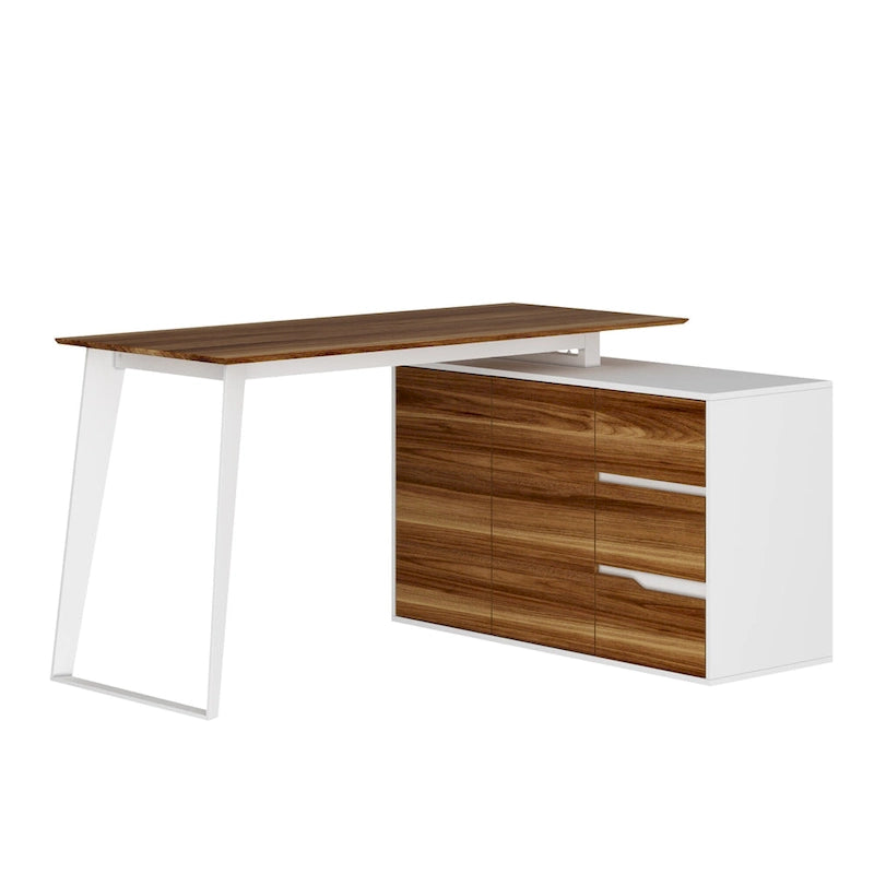 Bureau d'angle en L Marron/Noir et Chêne/Blanc avec tiroirs et armoire, 1 personne