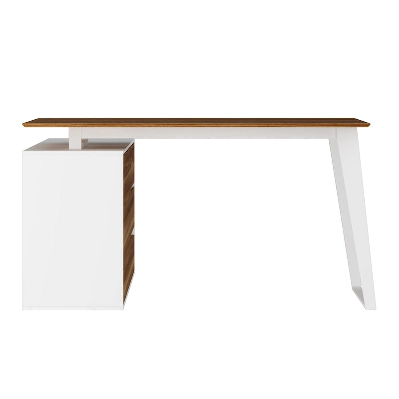 Bureau d'angle en L Marron/Noir et Chêne/Blanc avec tiroirs et armoire, 1 personne