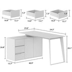 Bureau d'angle en L Marron/Noir et Chêne/Blanc avec tiroirs et armoire, 1 personne